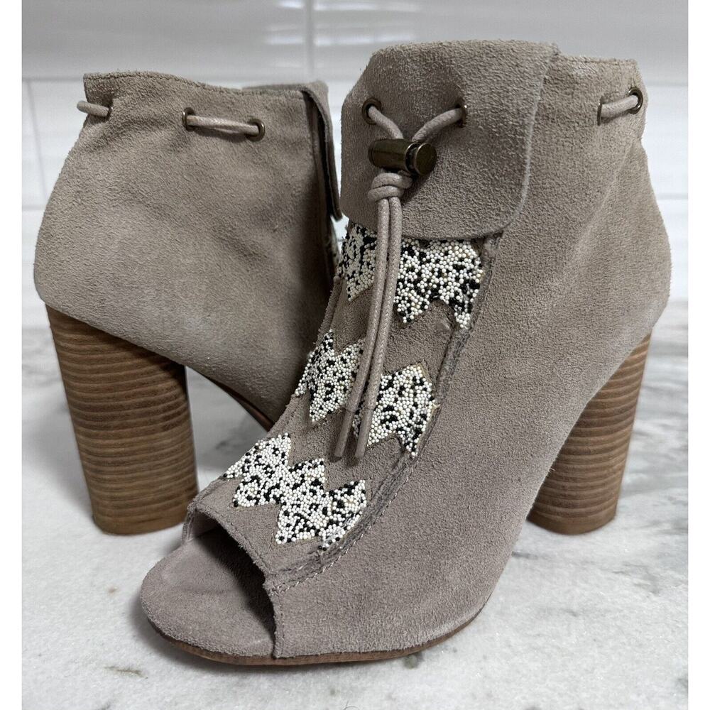 House of Harlow Gray Suede Beaded Boho Booties Boots Size 6